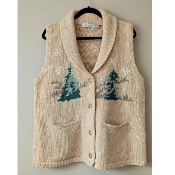 Eddie Bauer Legends Wool Vest Cardigan Sweater Women's Hockey Mom Beige Size M - Picture 1 of 4
